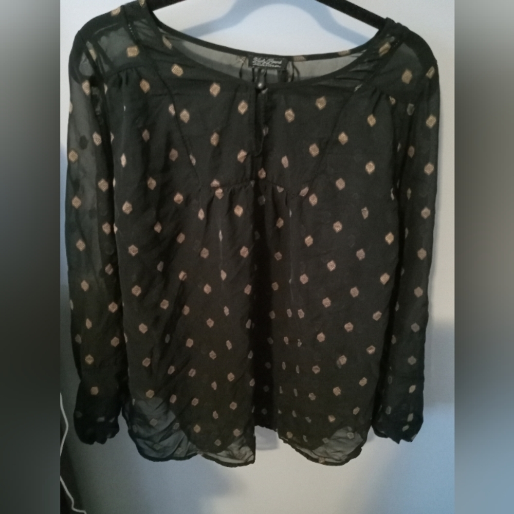 Lucky Brand 2X Black and Gold Sheer Blouse